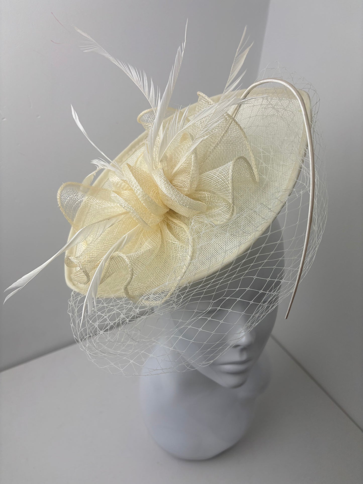 Cream Sinamay Ruffle Veil Fascinator