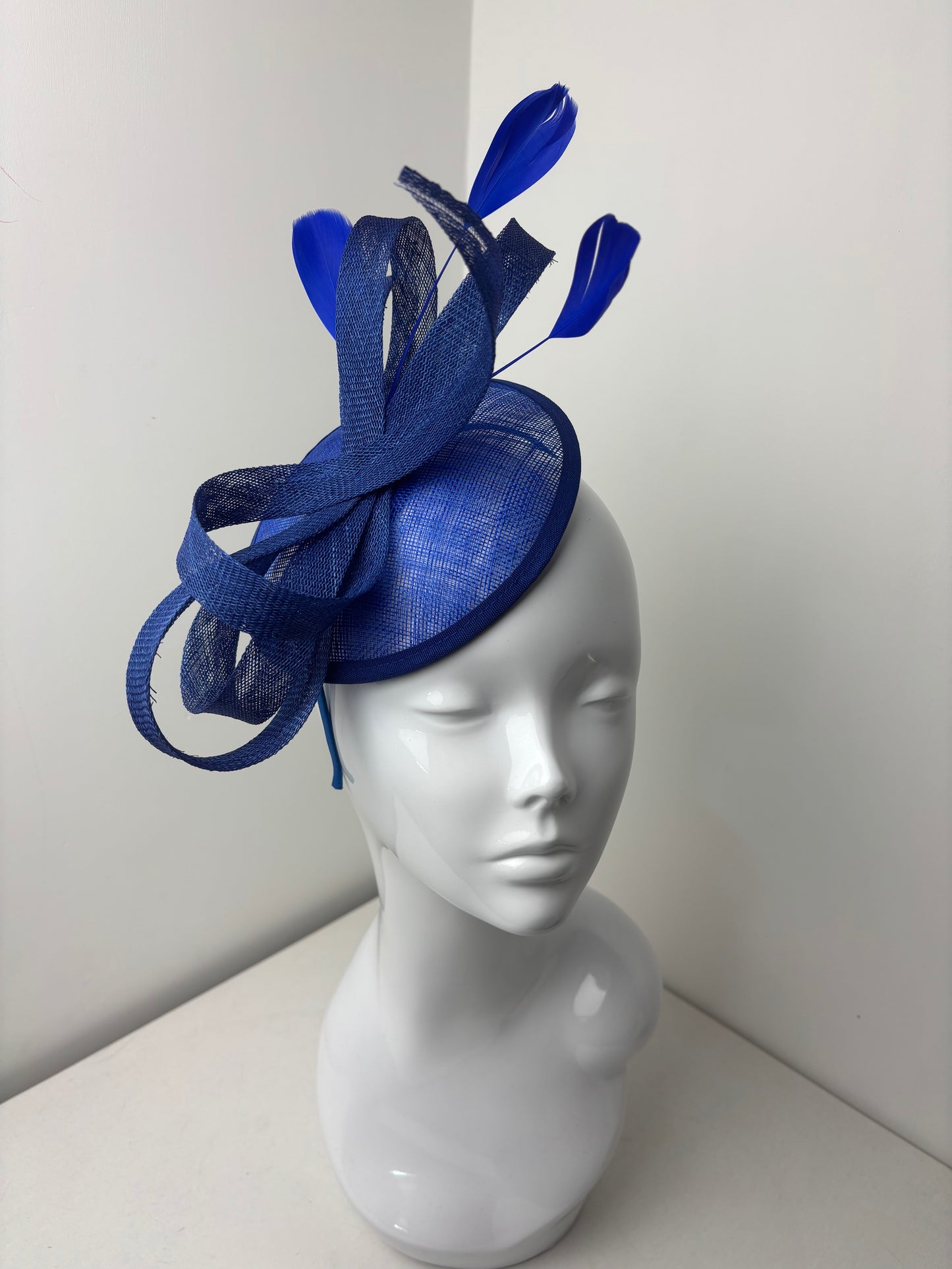 Bespoke Royal Blue Sinamay Feather Fascinator