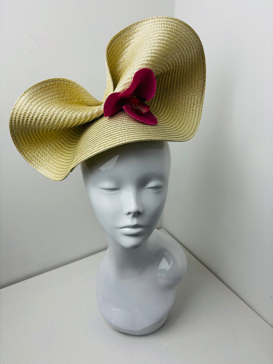 Bespoke Golden Straw Pink Orchid Fascinator