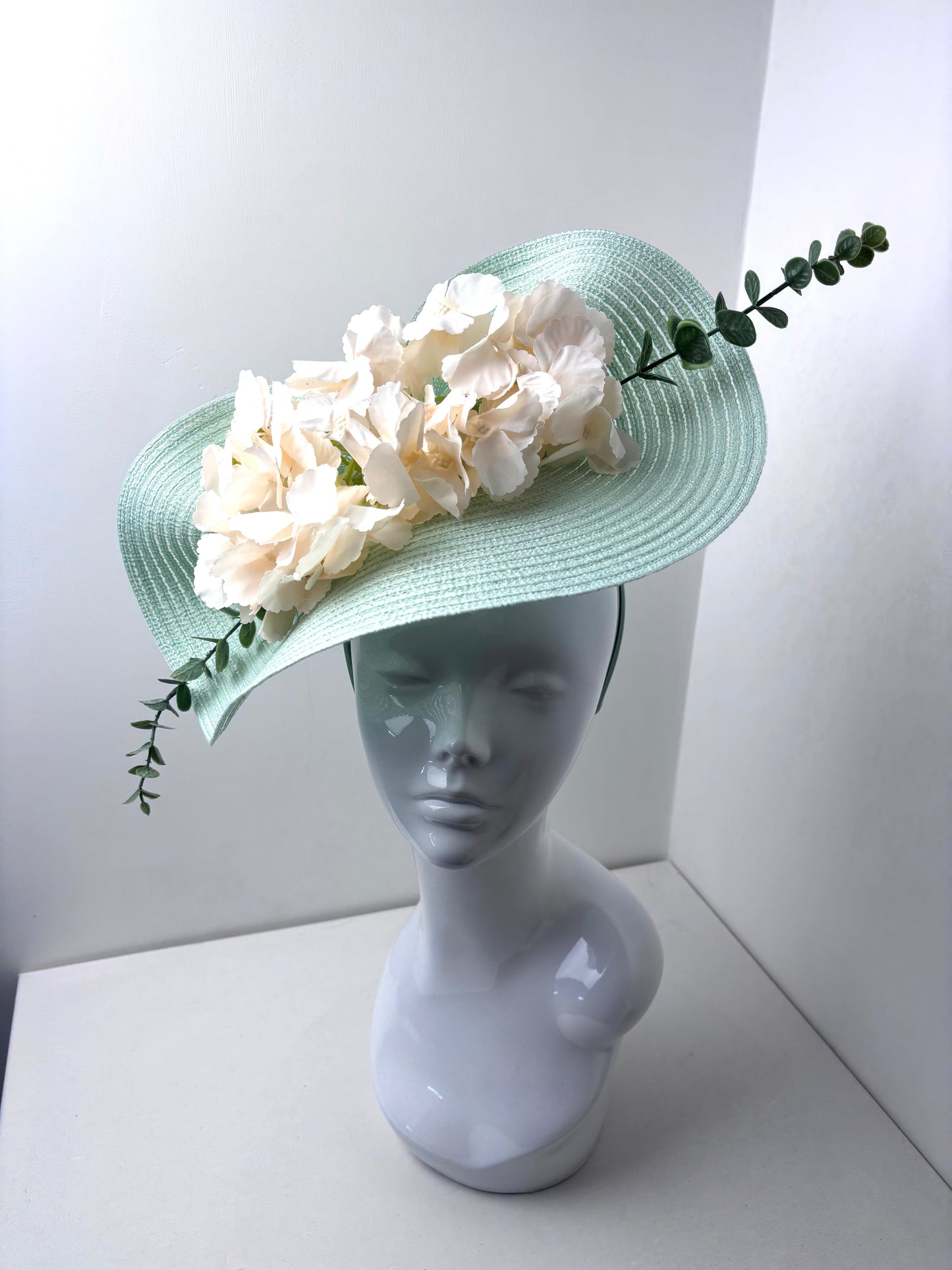 Bespoke Mint Green Swiss Braid Floral Hatinator | Wedding, Ascot & Race Day Headpiece