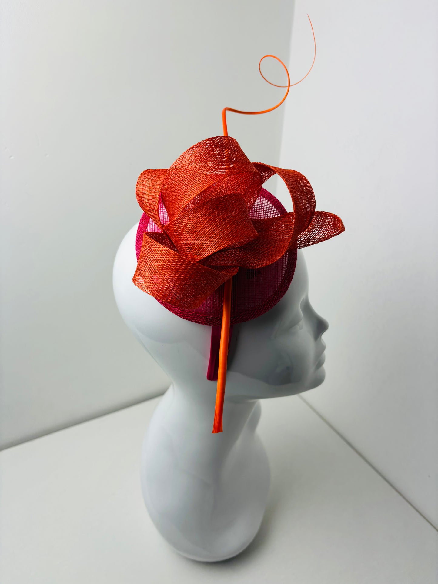 Bespoke Burnt Orange and Fuchsia Pink Structured Fascinator