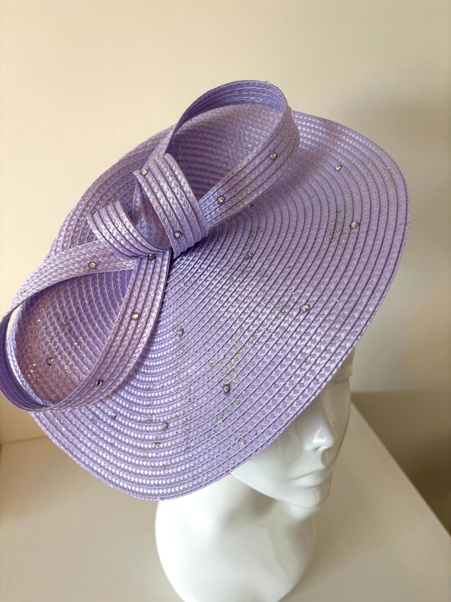 Bespoke Silver Leaf & Diamanté Lilac Fascinator