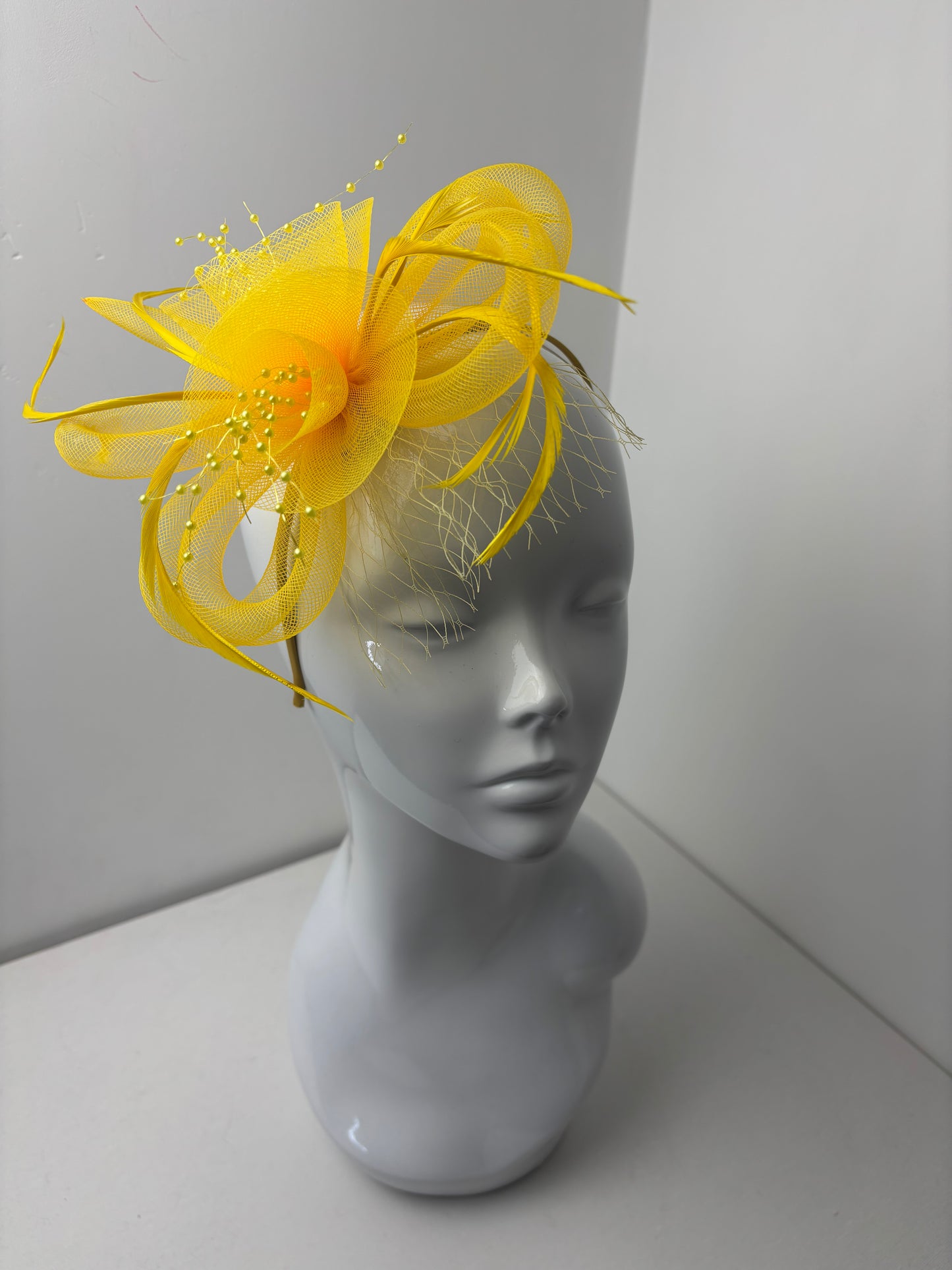 Bright Yellow Pearl Crin Fascinator
