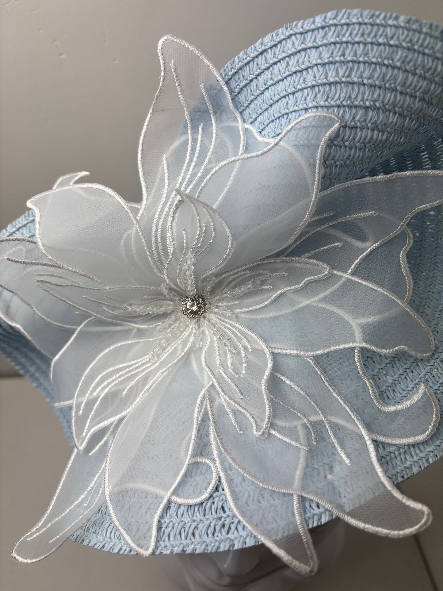 Bespoke Woven Pale Blue Embellished Fascinator