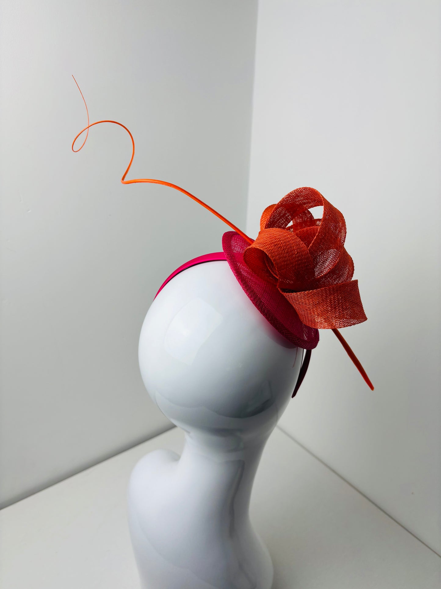 Bespoke Burnt Orange and Fuchsia Pink Structured Fascinator