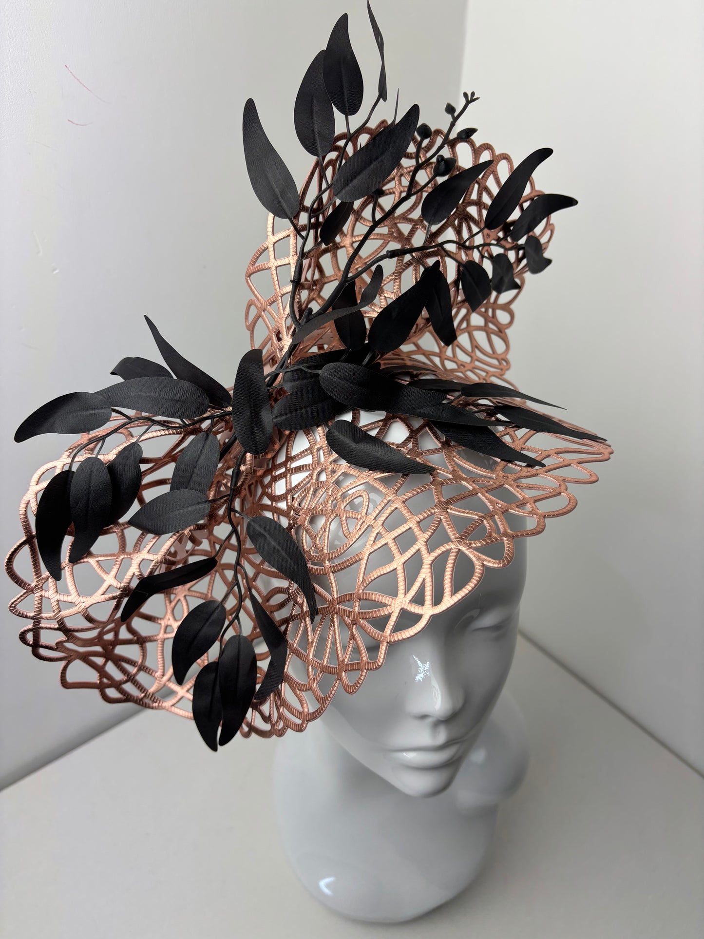 Bespoke Rose Gold & Ebony Leaf Fascinator