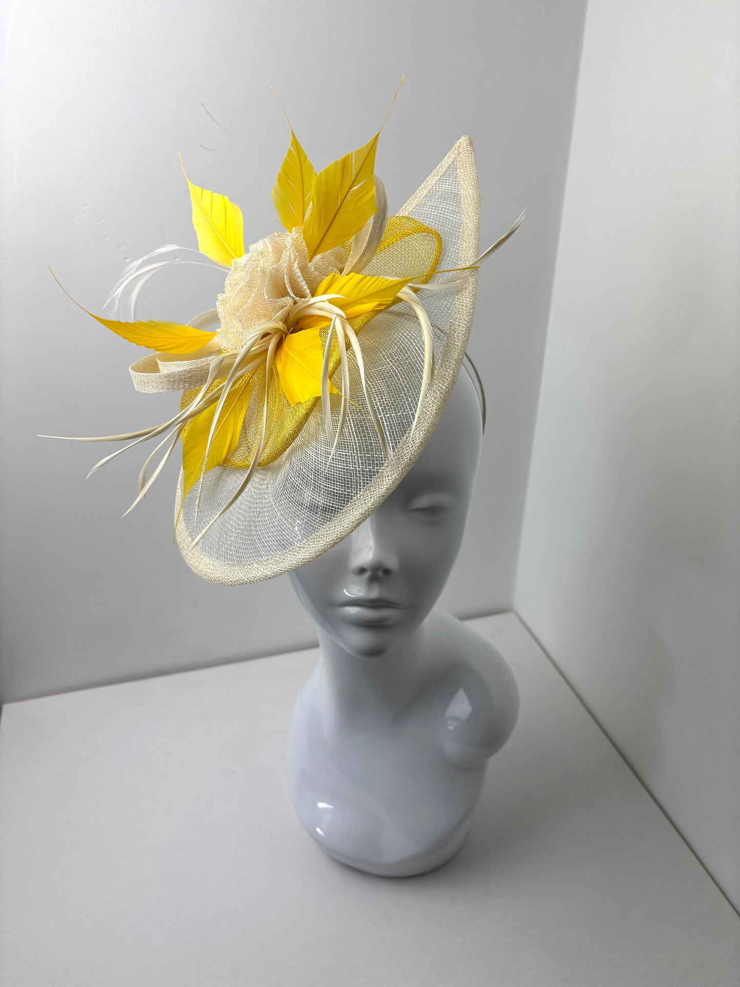 Bespoke Yellow & Cream Teardrop Fascinator