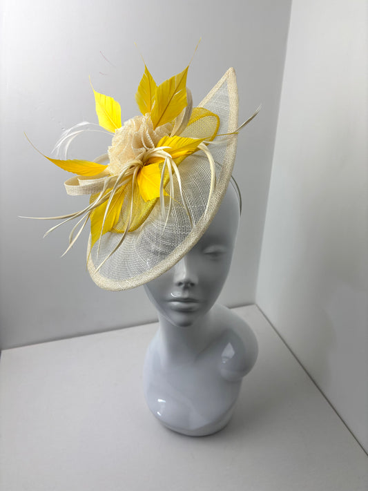 Bespoke Yellow & Cream Teardrop Fascinator