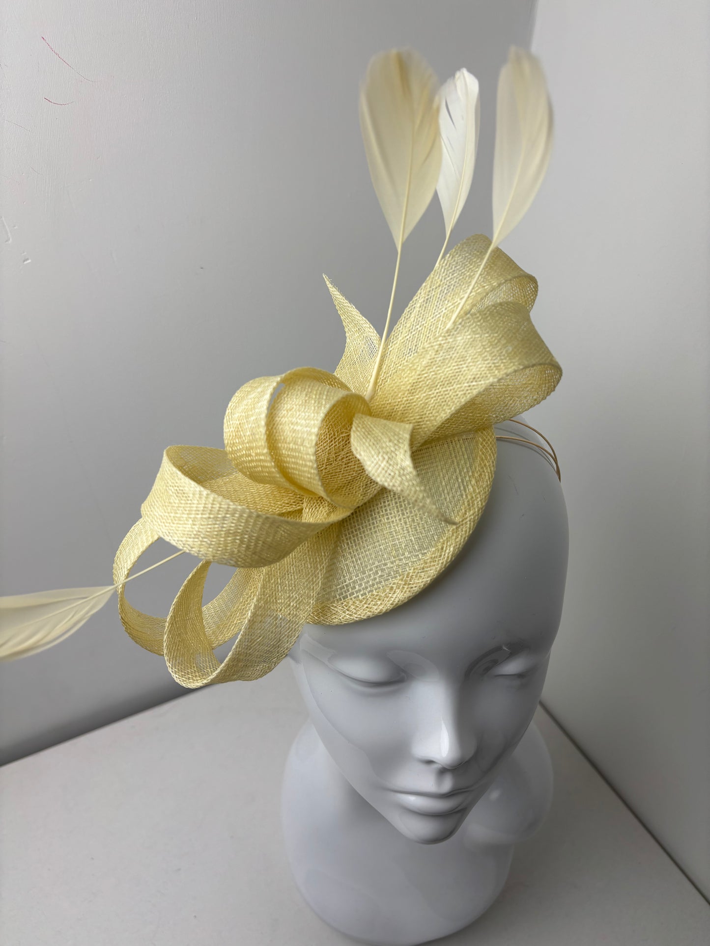 Bespoke Butter Yellow Sinamay Fascinator on Gold Headband | Handmade in Northumberland