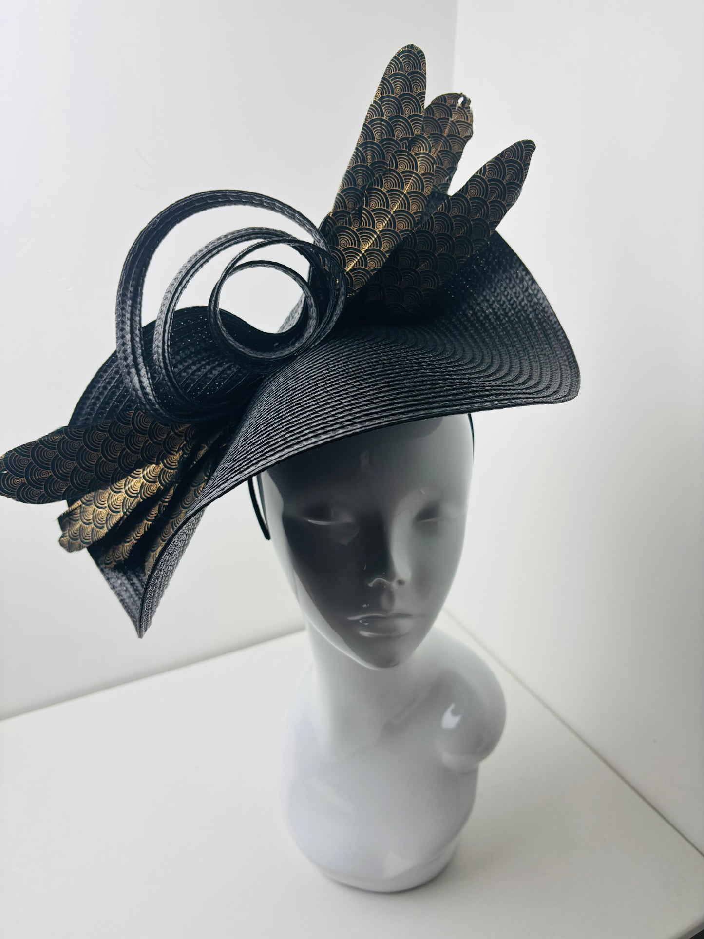 Bespoke Art Deco Eclipse Black Woven Fascinator