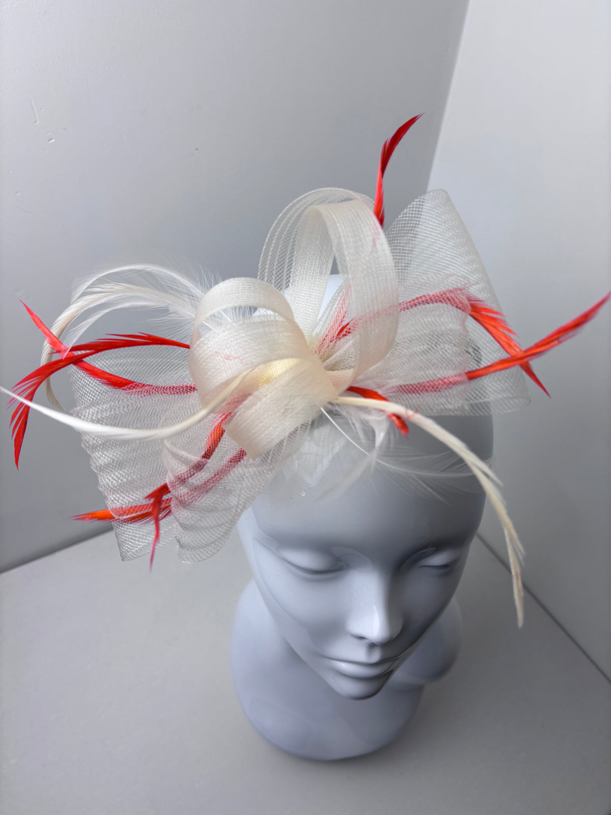 Cream & Orange Loop Feather Fascinator for Weddings