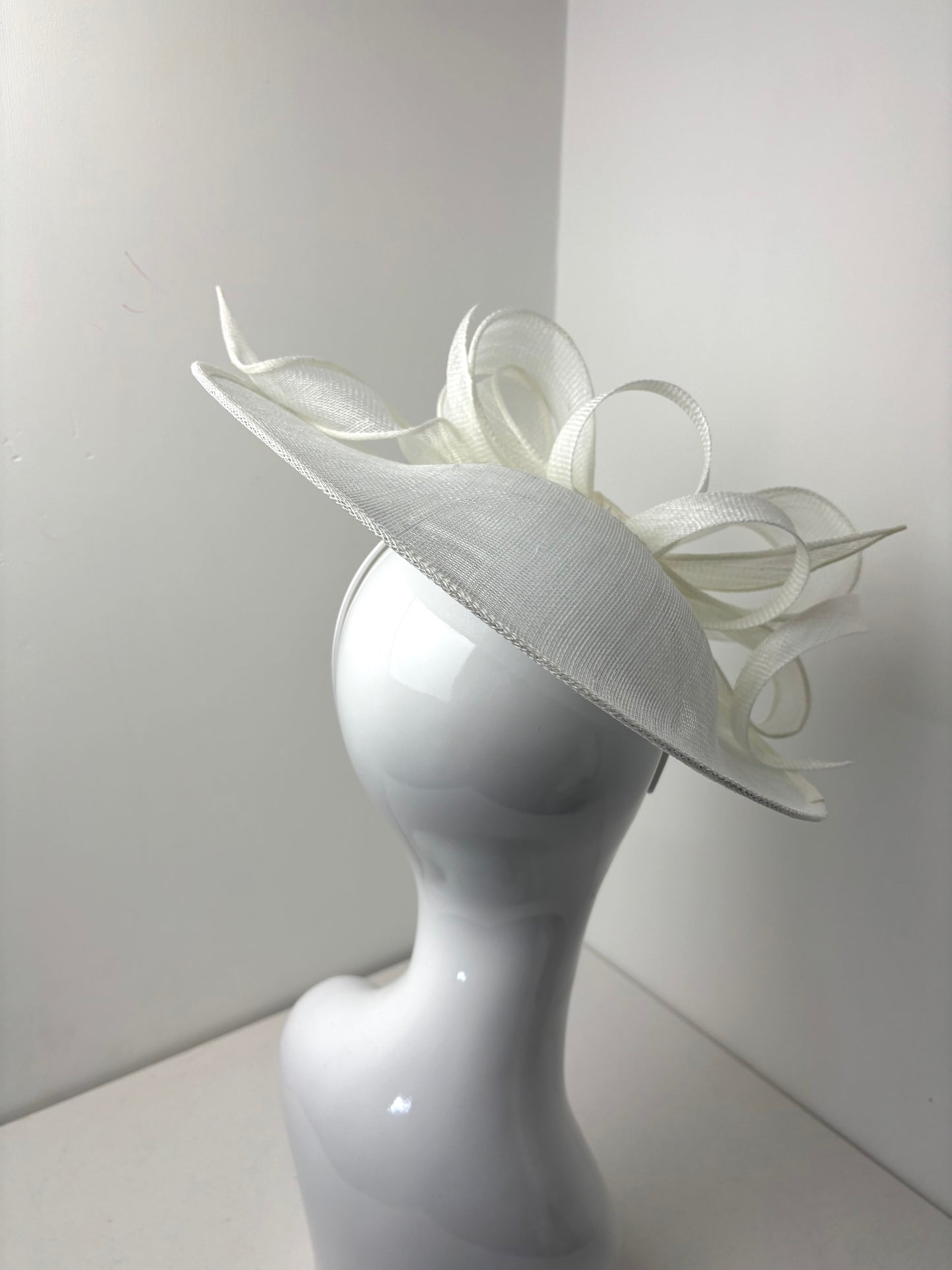 Bespoke Northumbrian White Loop Bow Sinamay Hatinator