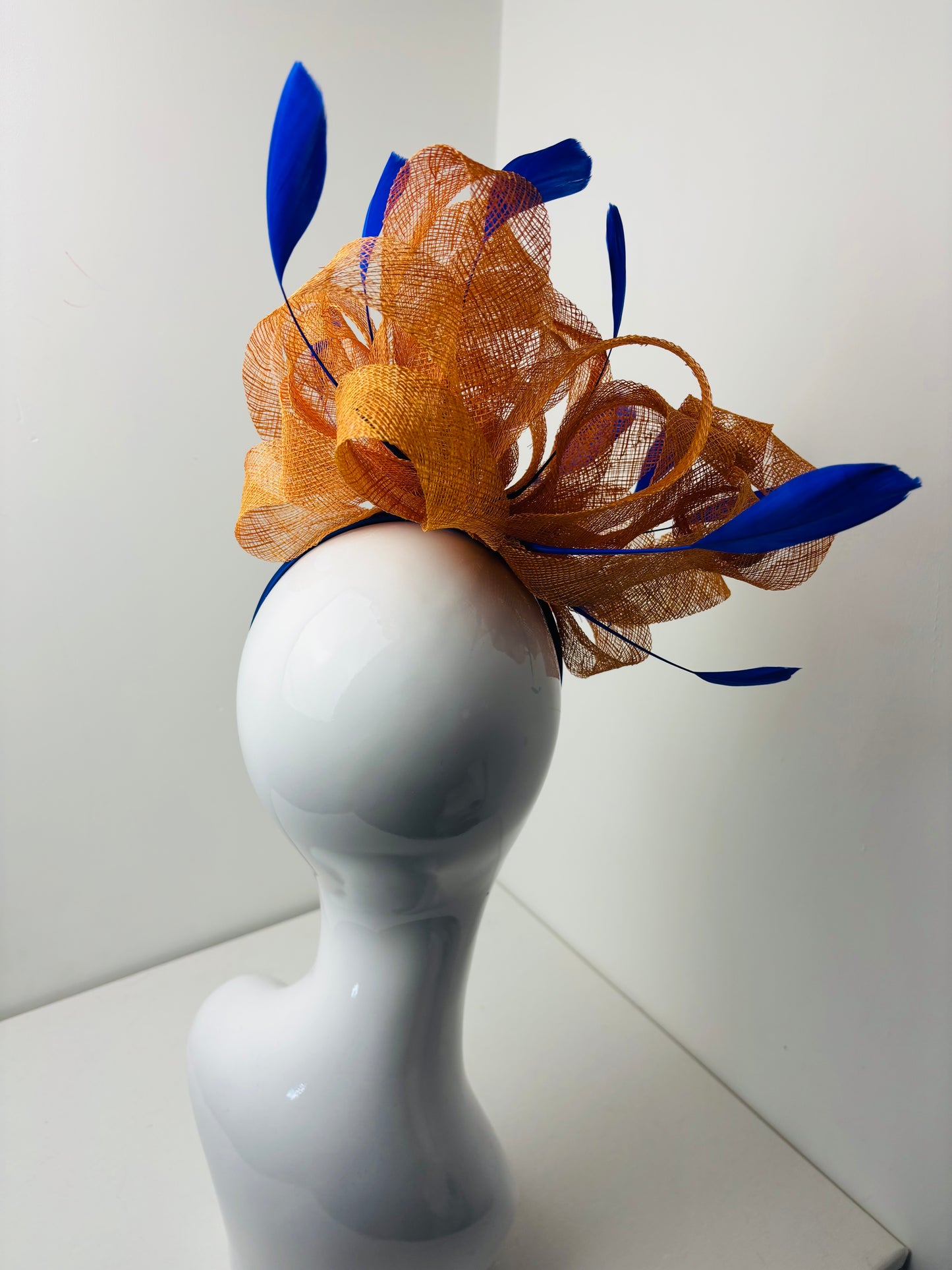 Bespoke Pale Orange and Electric Blue Statment Fascinator