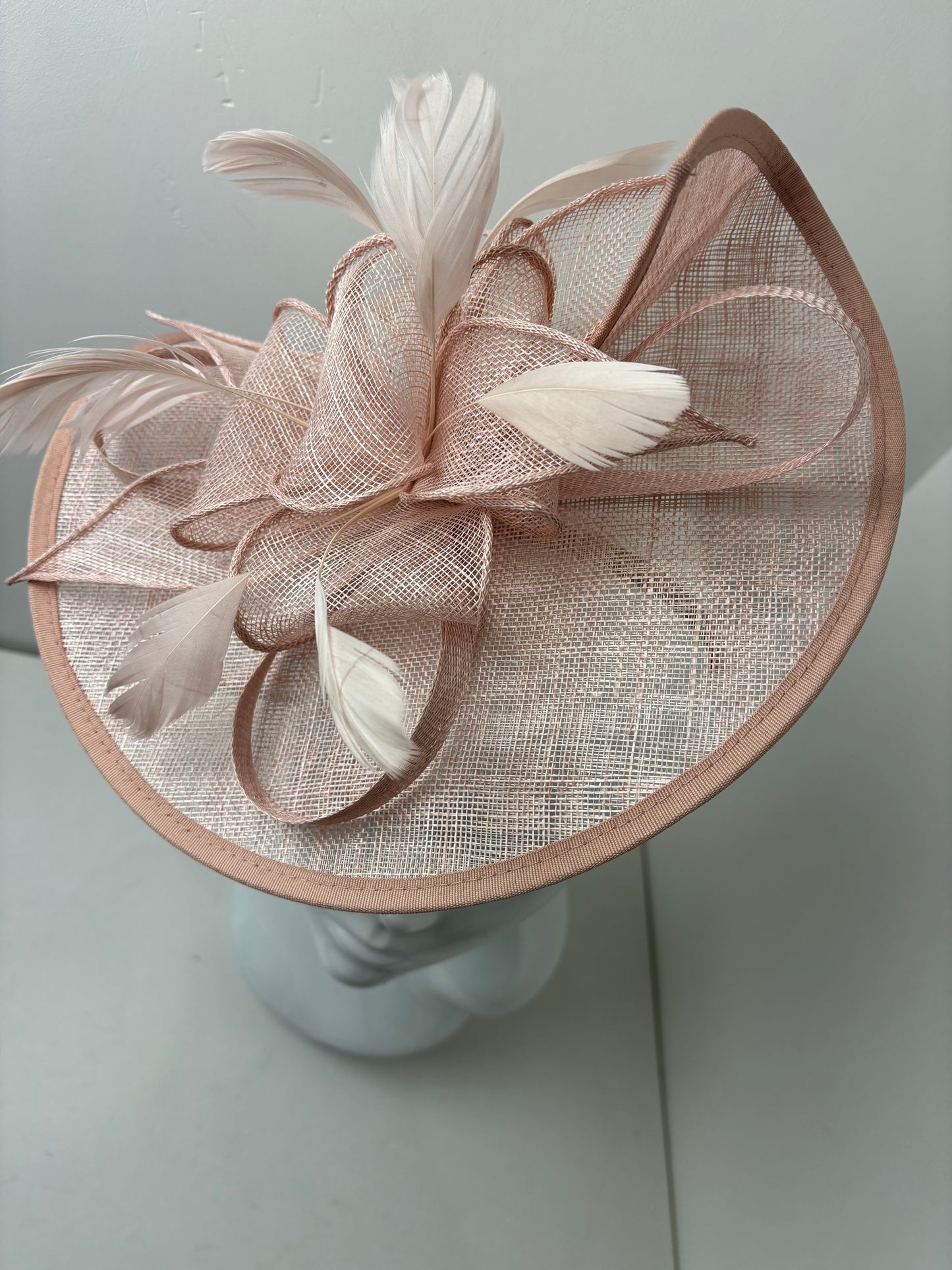 Clarence Blush Pink Sinamay Loop Feather Fascinator