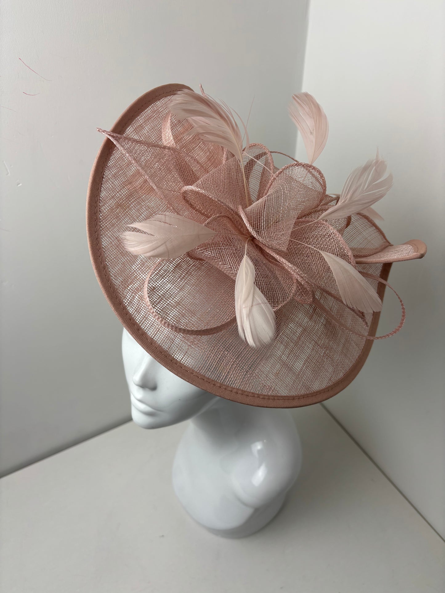 Clarence Blush Pink Sinamay Loop Feather Fascinator