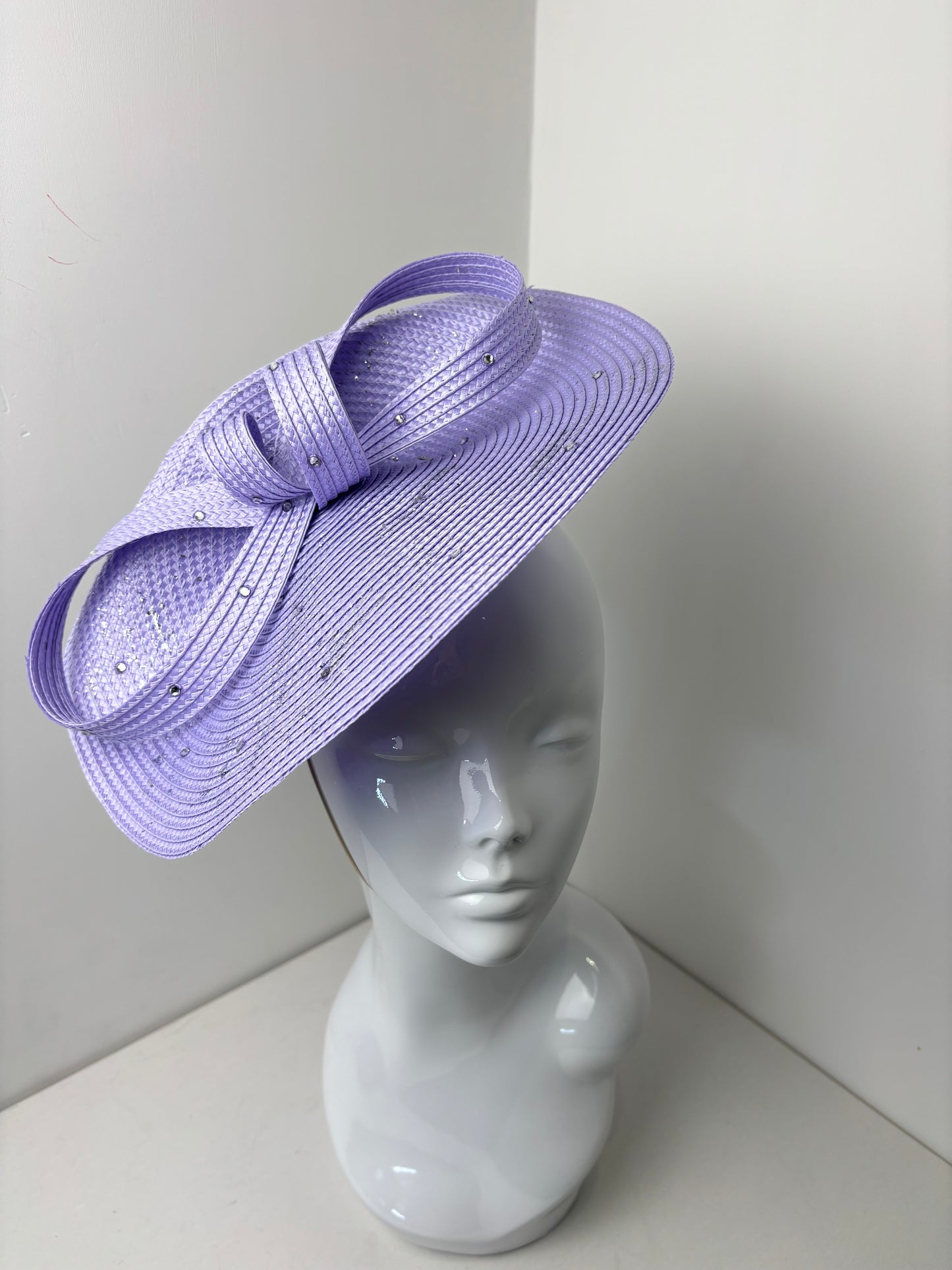 Bespoke Silver Leaf & Diamanté Lilac Fascinator