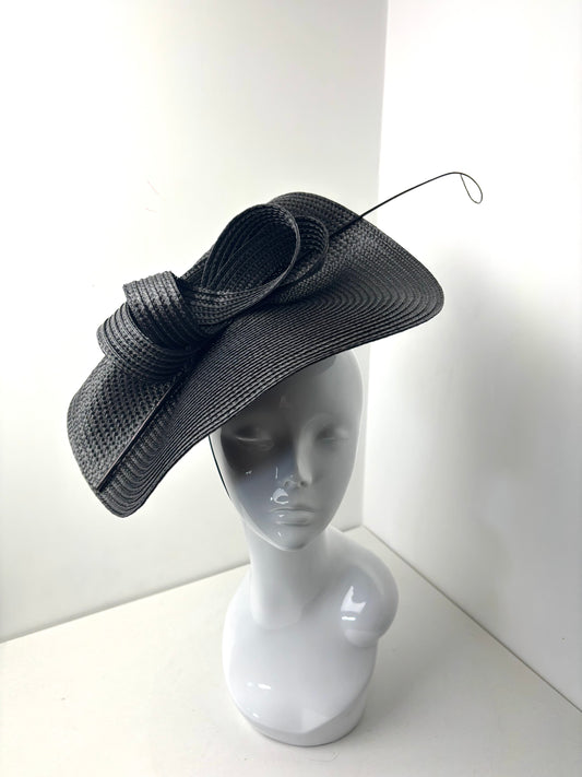 Bespoke Handmade Sculptural Black Fascinator with Stripped Quill