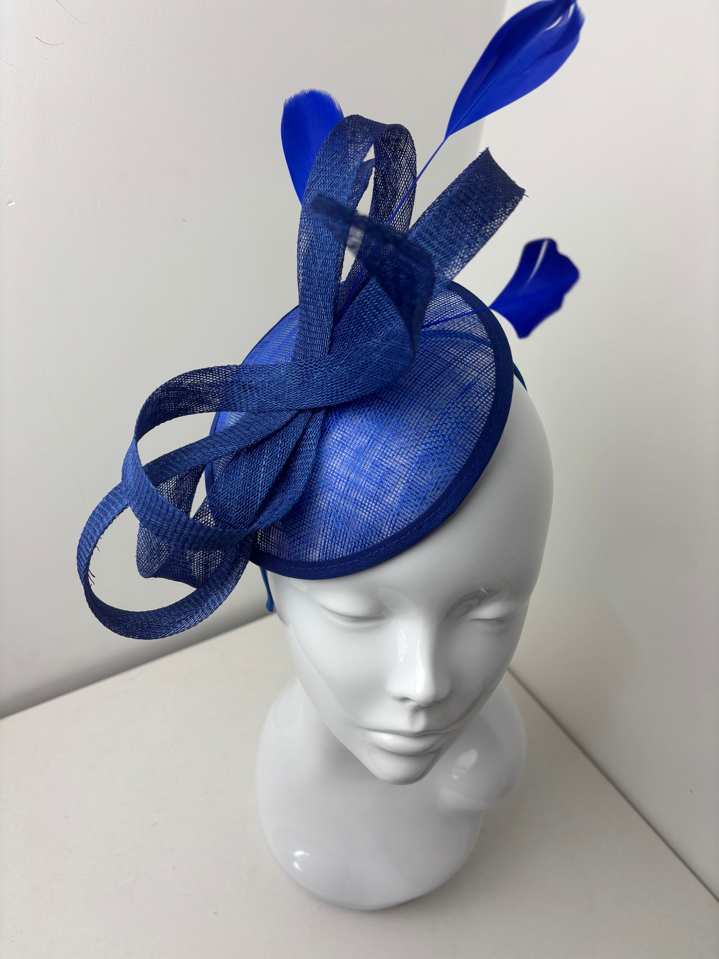 Bespoke Royal Blue Sinamay Feather Fascinator