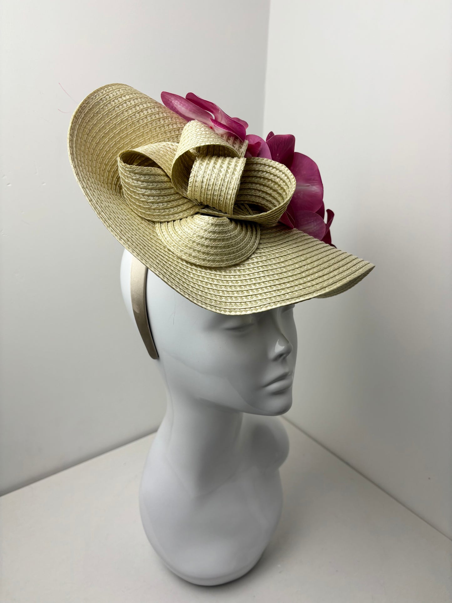 Bespoke Handmade Golden Straw Orchid Floral Fascinator