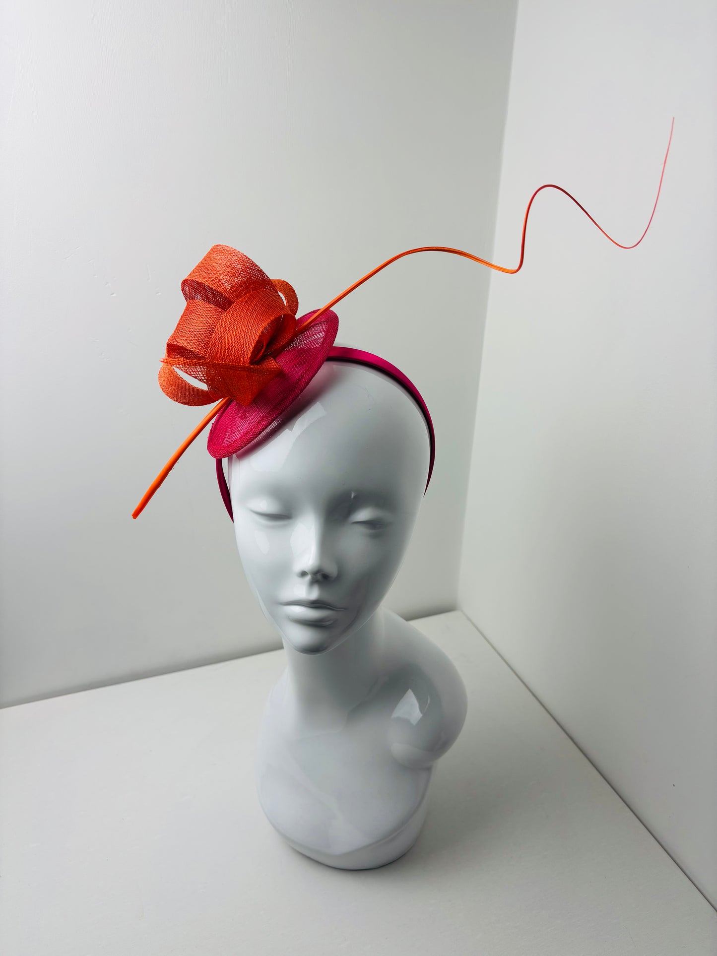 Bespoke Burnt Orange and Fuchsia Pink Structured Fascinator