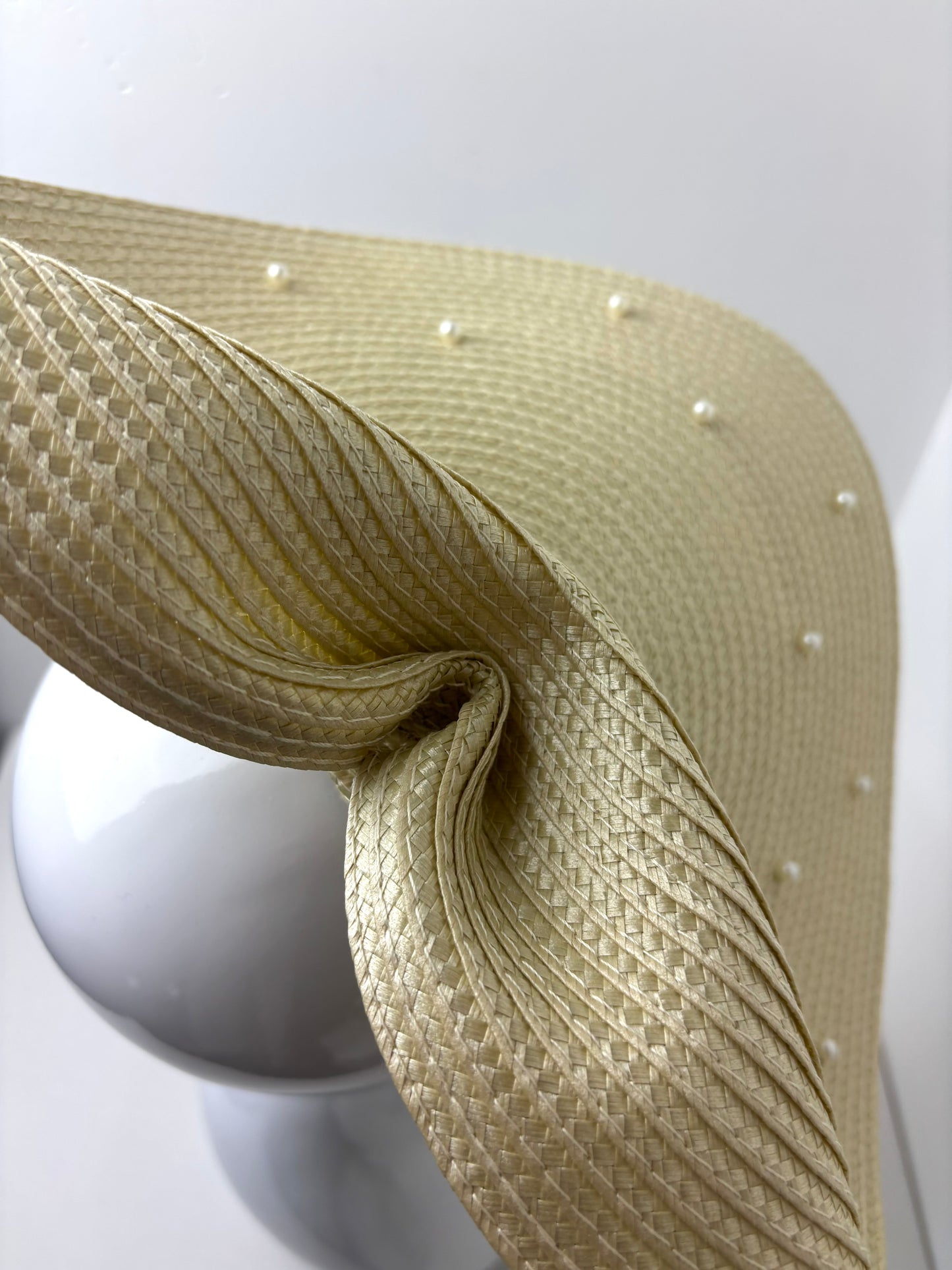 Bespoke Pale Gold Pearl Embellished Woven Fascinator