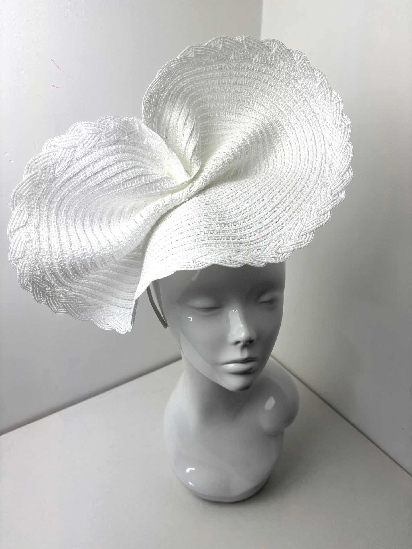 Bespoke White Sculpted Wave Fascinator