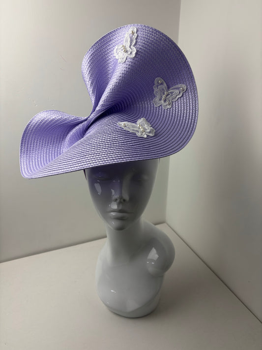Bespoke Lilac Pearl Butterfly Sculptural Occasion Hatinator