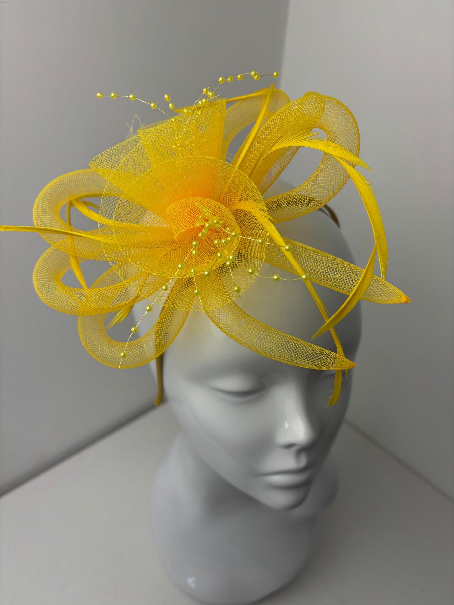 Bright Yellow Pearl Crin Fascinator