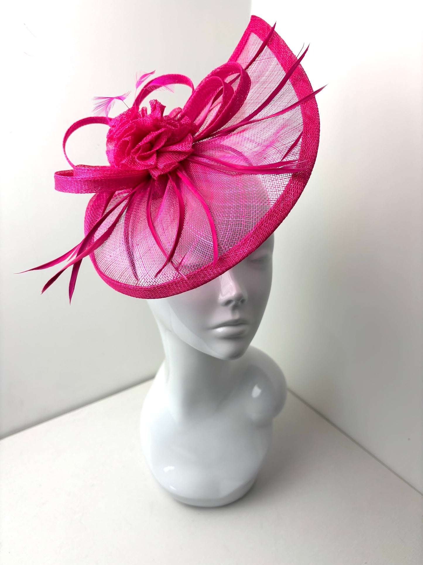 Hot Pink Sinamay Teardrop Fascinator