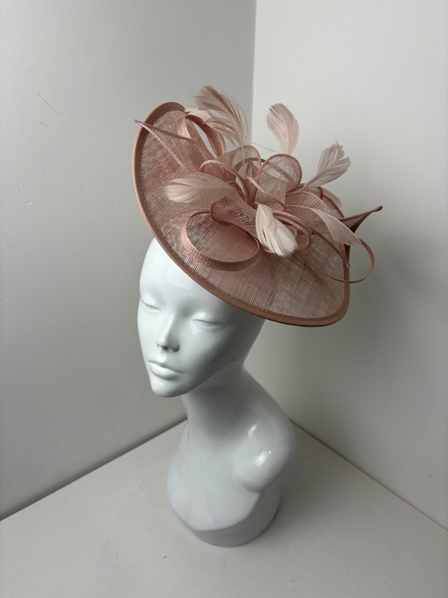 Clarence Blush Pink Sinamay Loop Feather Fascinator