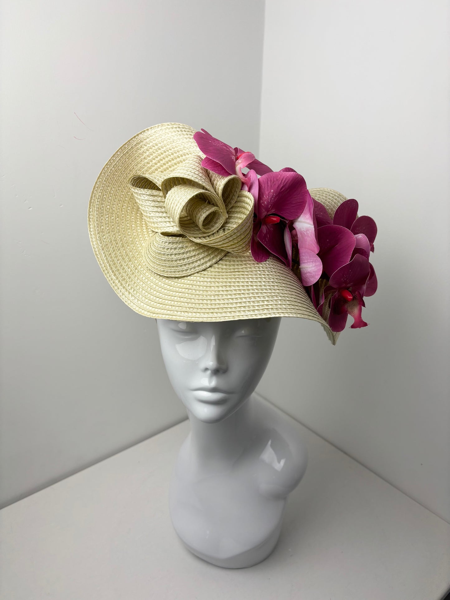Bespoke Handmade Golden Straw Orchid Floral Fascinator