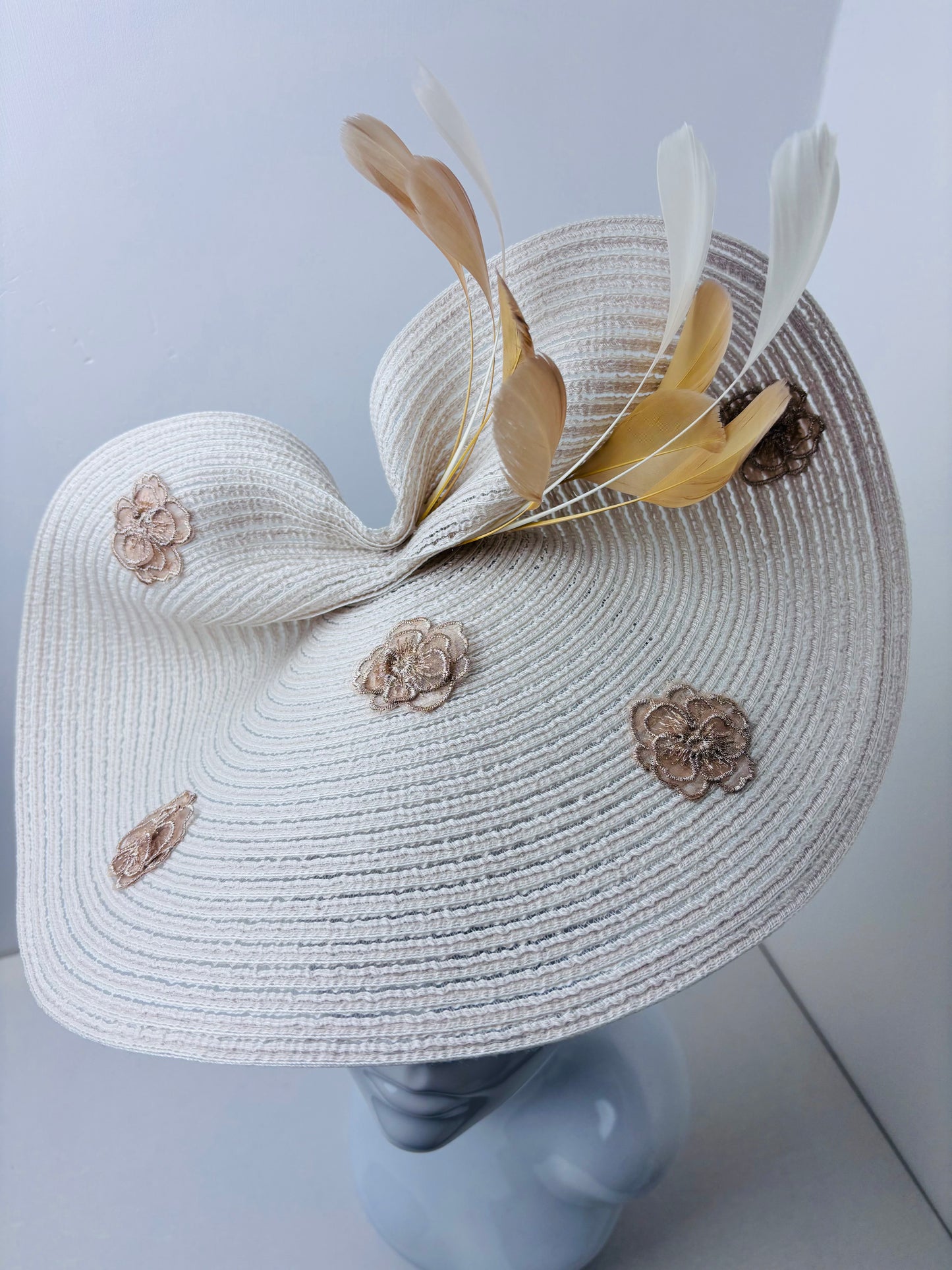 Bespoke Champagne & Gold Woven Swiss Braid Fascinator | Handcrafted in Northumberland