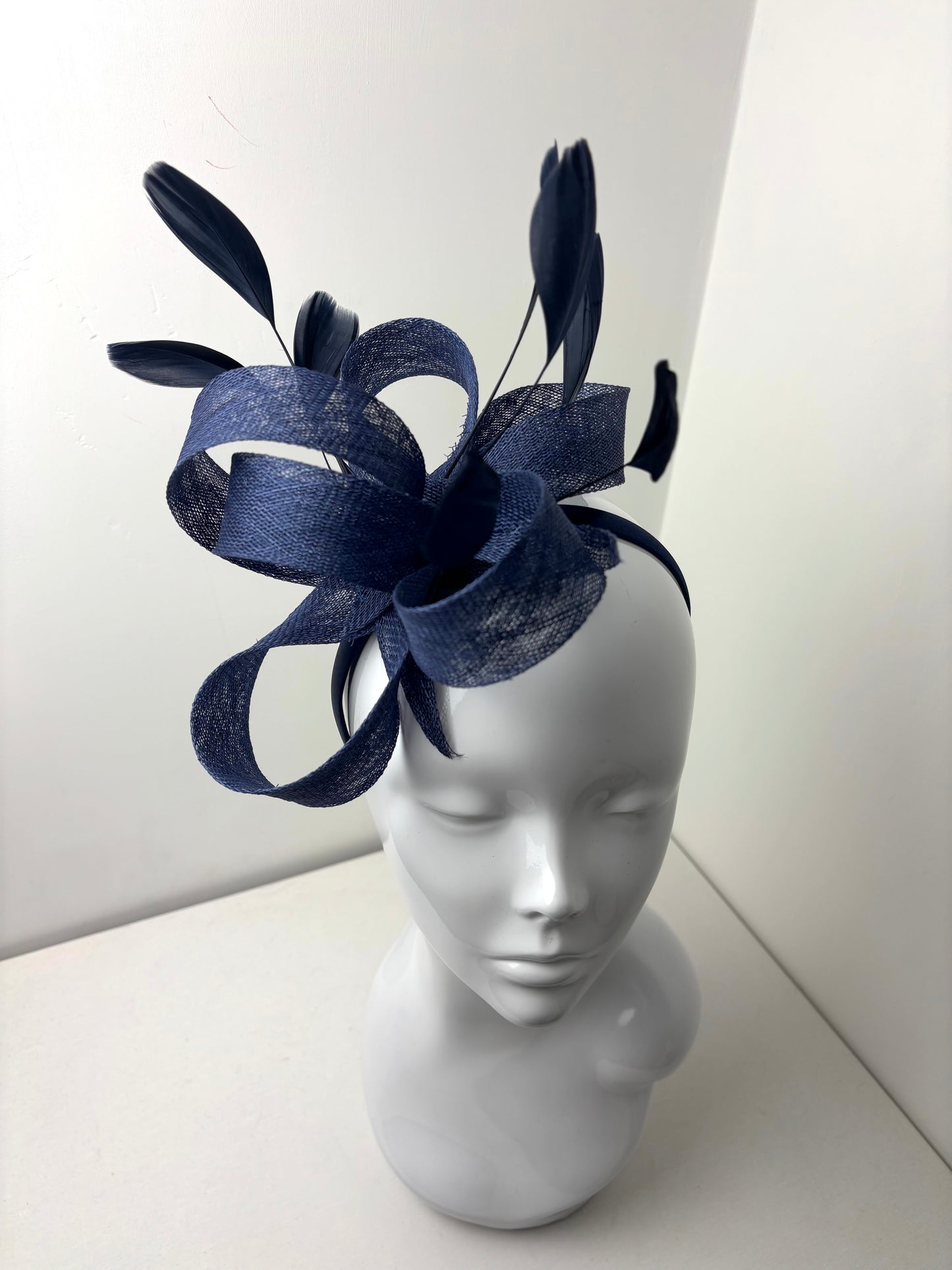 Bespoke Navy Sinamay Feather Fascinator