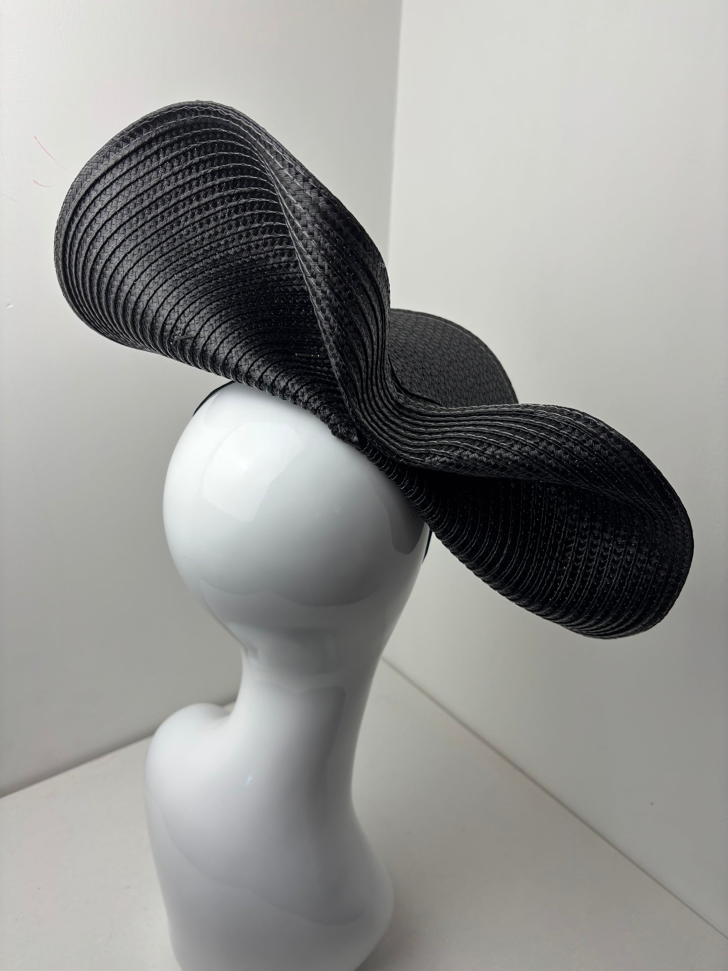 Bespoke Sculptural Black Statement Hatinator with Neon Pink Quill Detail