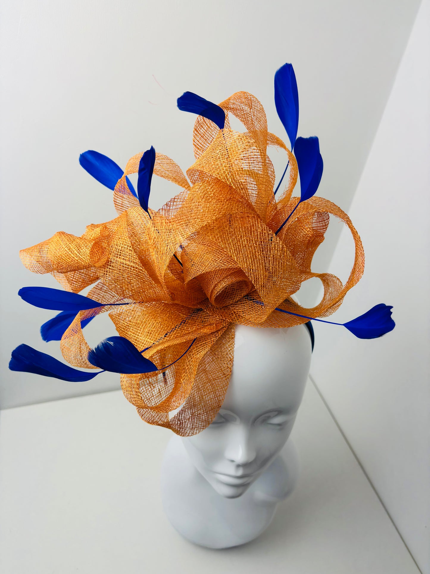Bespoke Pale Orange and Electric Blue Statment Fascinator