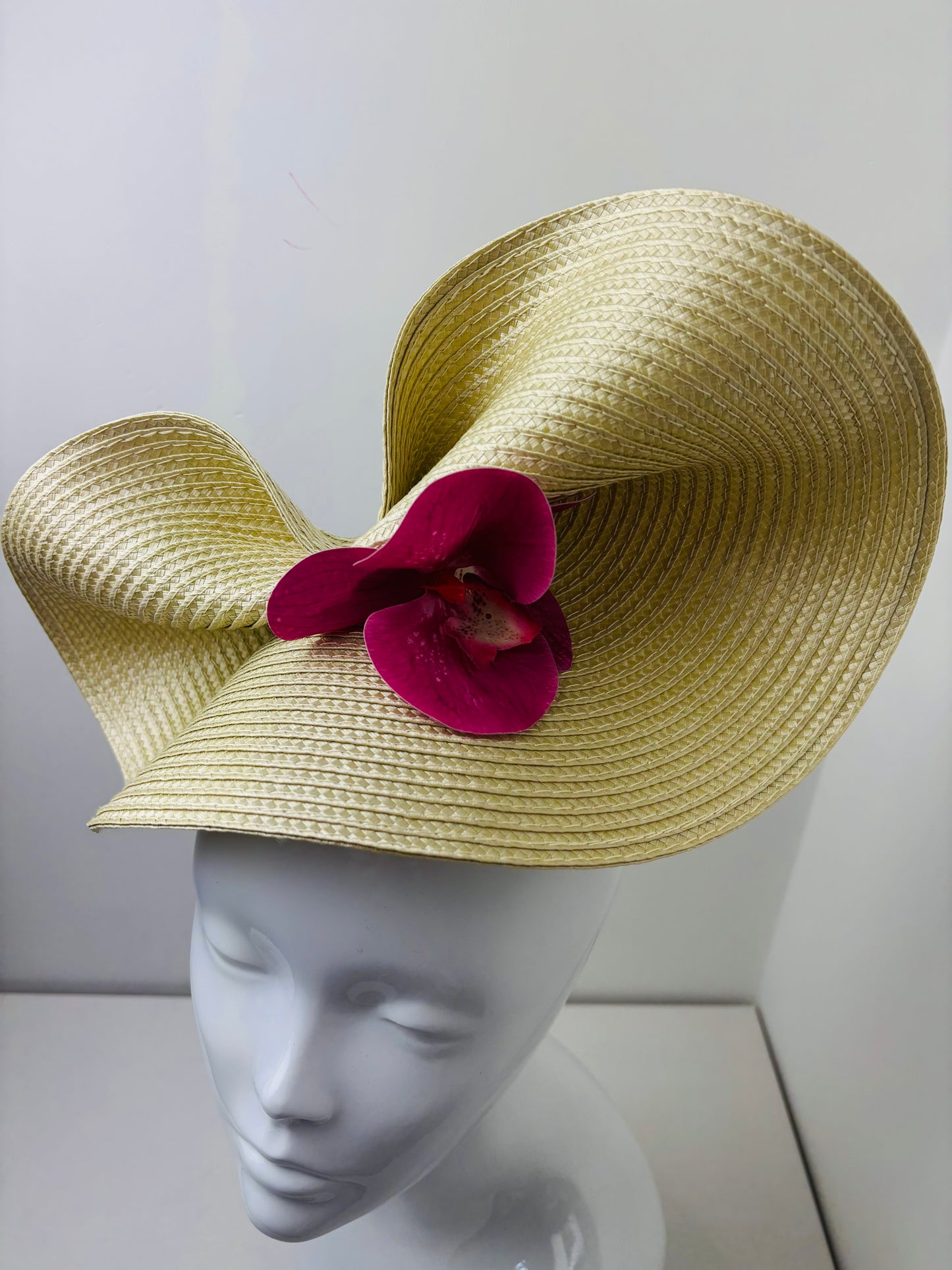 Bespoke Golden Straw Pink Orchid Fascinator