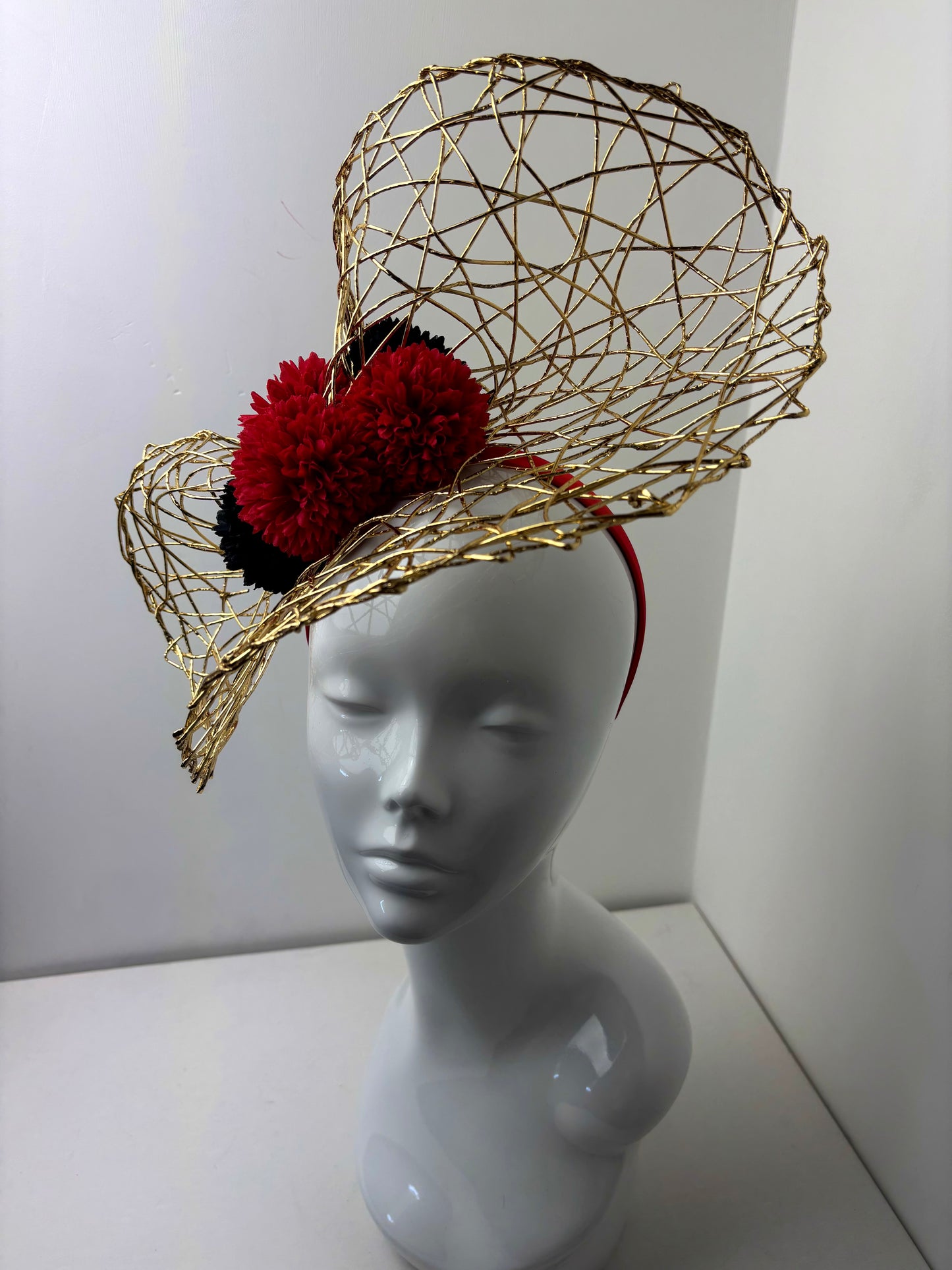Scarlet Eclipse Red & Gold Statement Fascinator