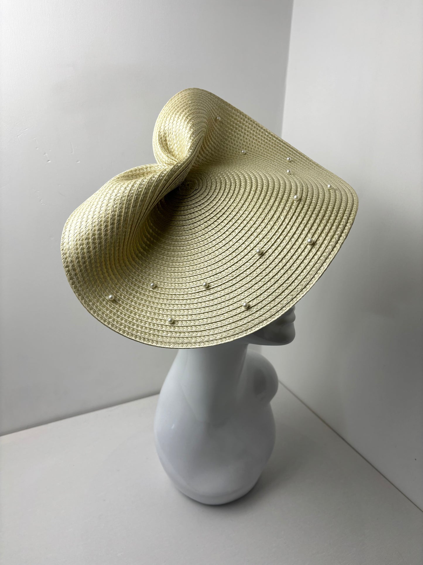 Bespoke Pale Gold Pearl Embellished Woven Fascinator