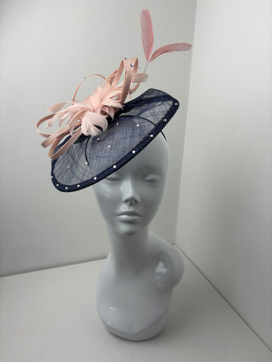 Bespoke One Off Pink & Navy Diamante Fascinator
