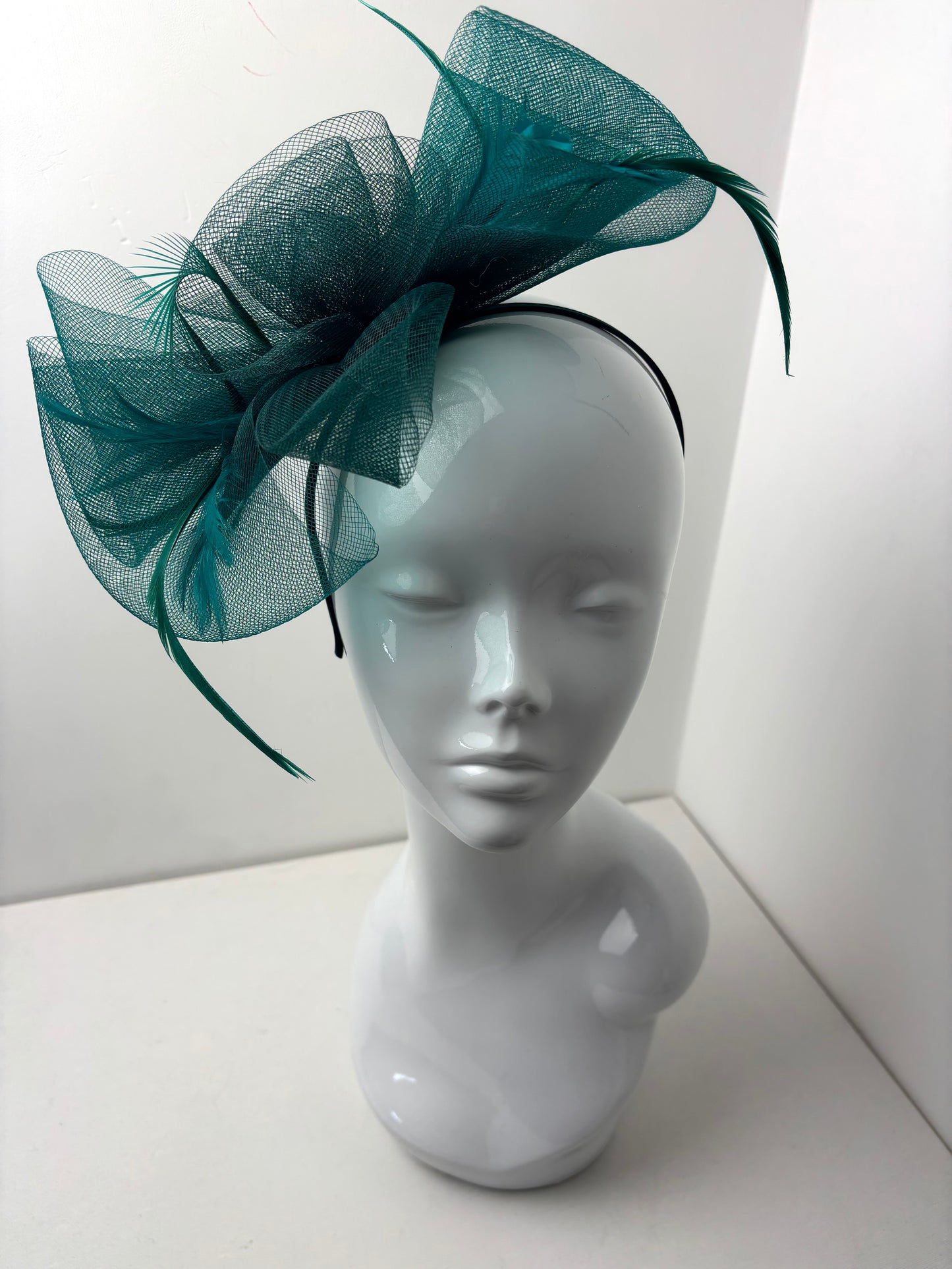 Celine Teal Bow Feather Fascinator
