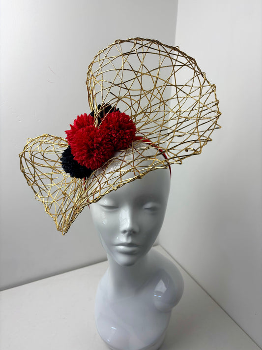 Scarlet Eclipse Red & Gold Statement Fascinator