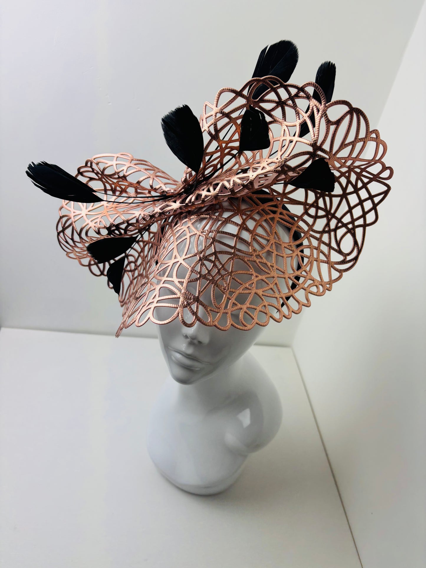 Bespoke Rose Gold Filigree Feather Fascinator | Handmade in Northumberland