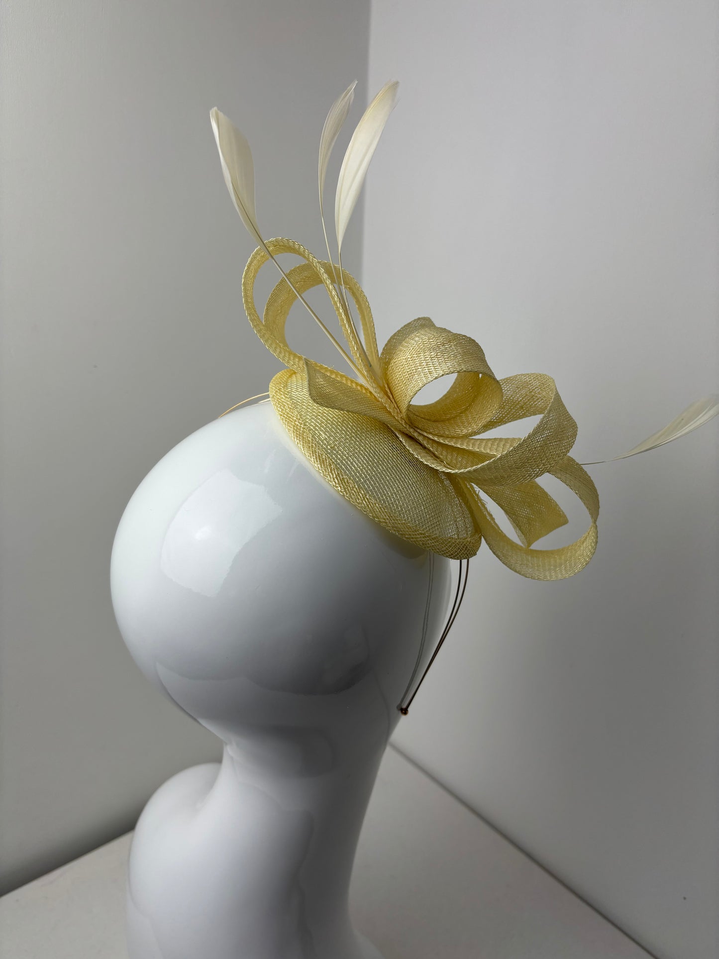 Bespoke Butter Yellow Sinamay Fascinator on Gold Headband | Handmade in Northumberland