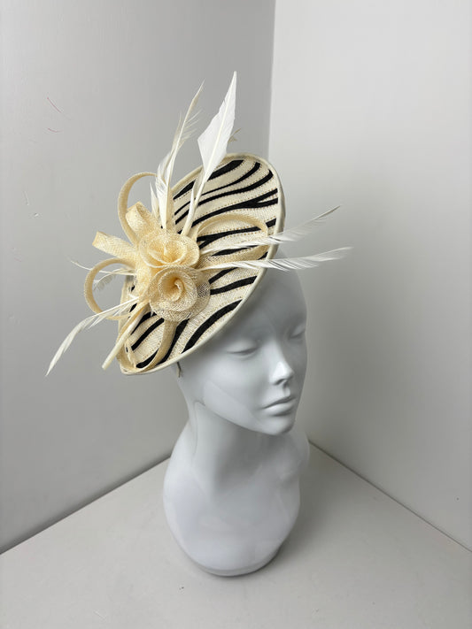Bespoke Metallic Cream and Black Zebra Print Fascinator