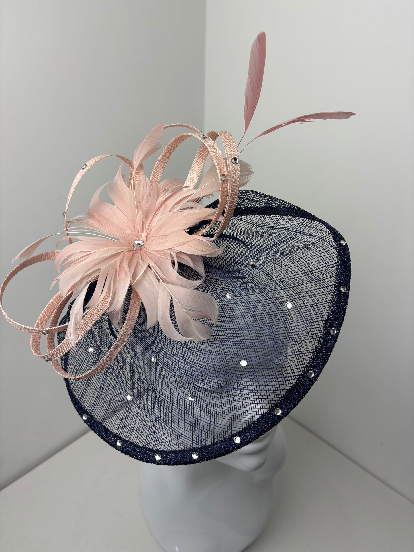 Bespoke One Off Pink & Navy Diamante Fascinator