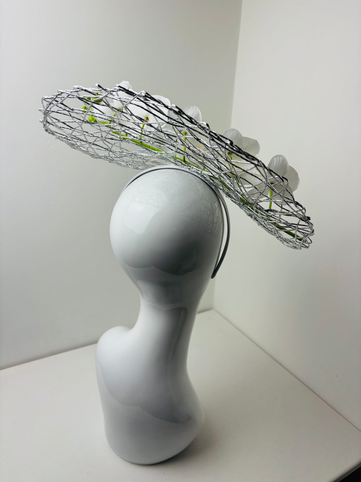 Bespoke White Orchid Halo Fascinator on Headband