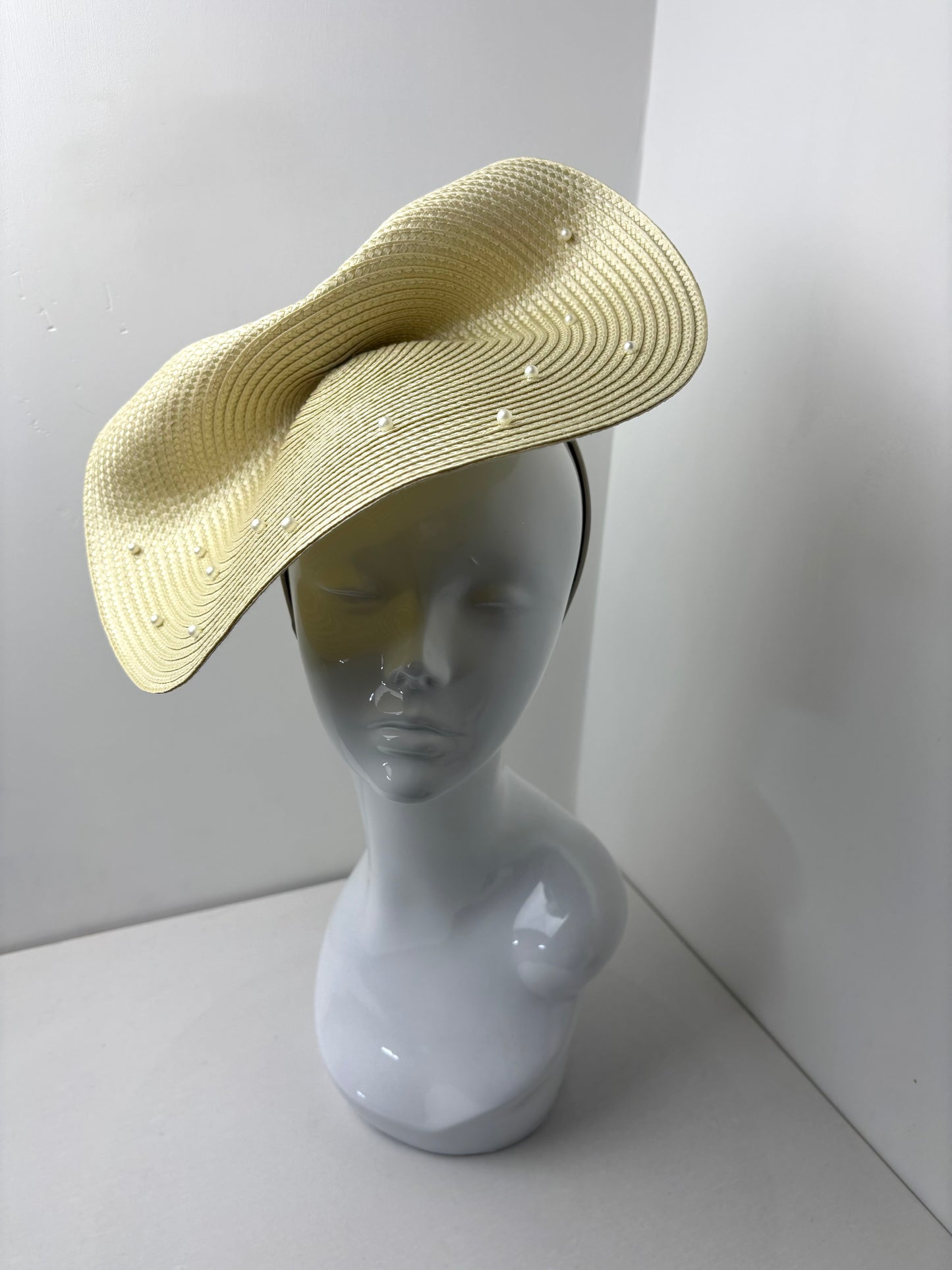 Bespoke Pale Gold Pearl Embellished Woven Fascinator