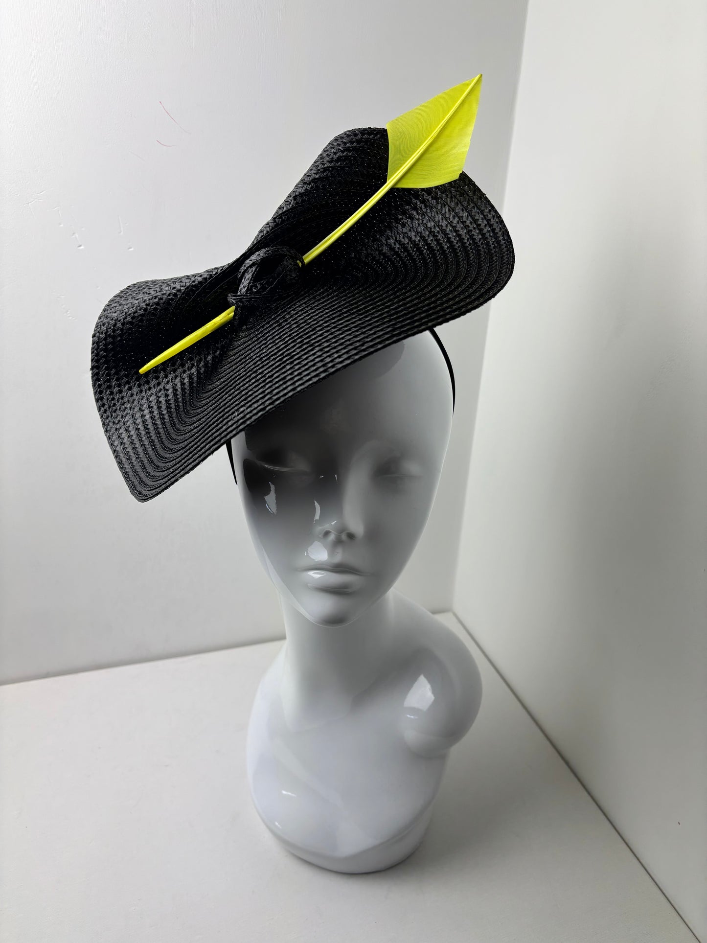 Bespoke Black & Neon Lemon  Fascinator