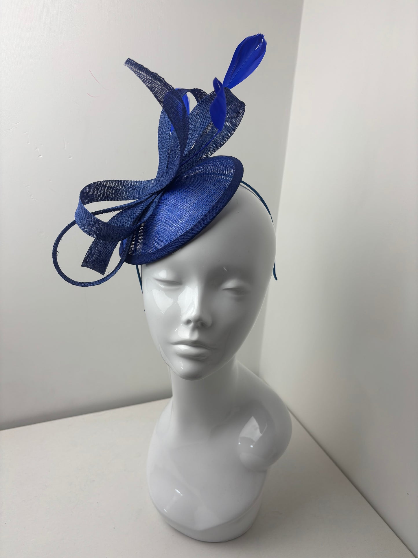 Bespoke Royal Blue Sinamay Feather Fascinator