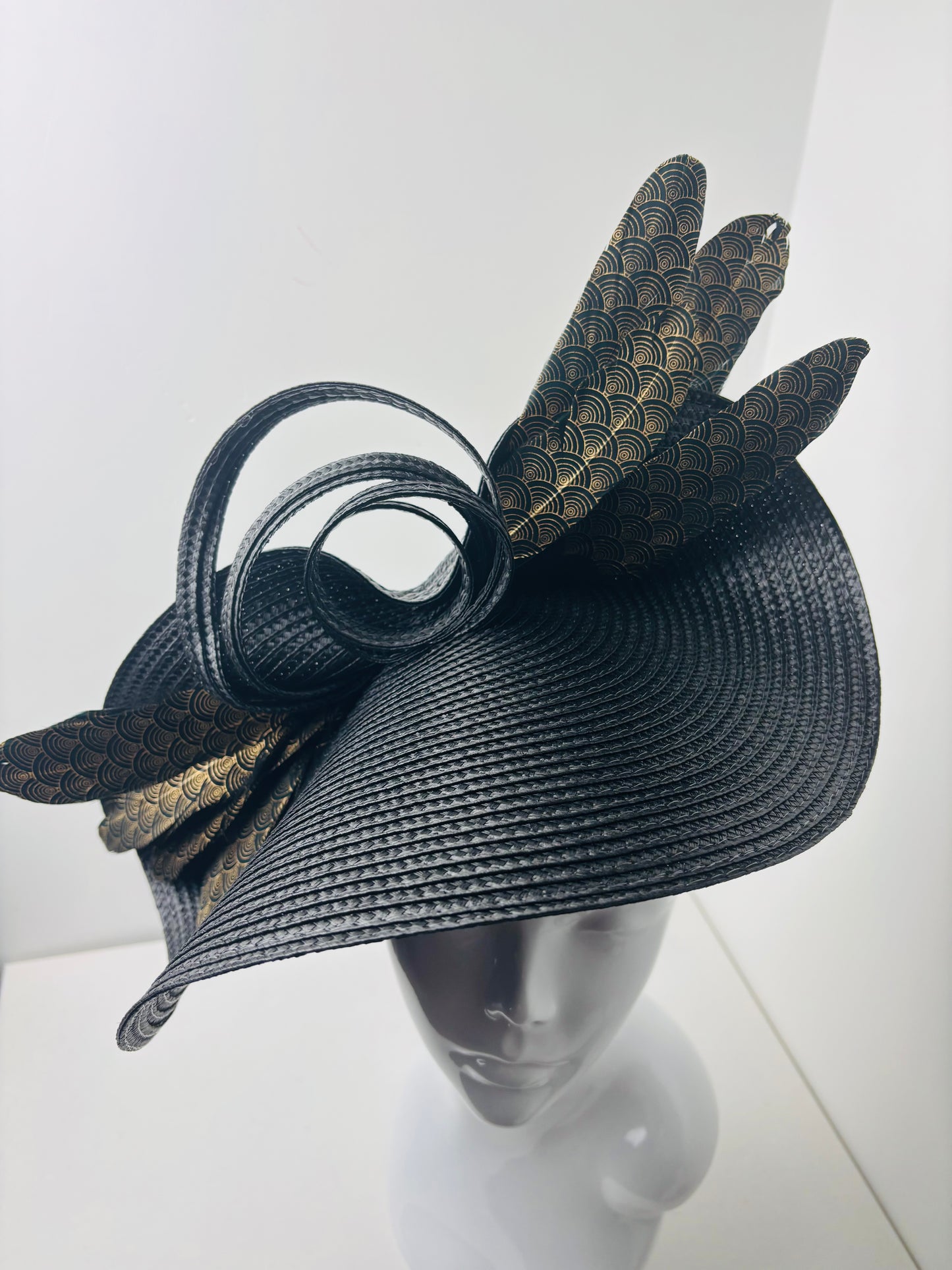 Bespoke Art Deco Eclipse Black Woven Fascinator